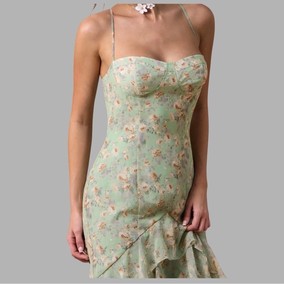 Sage Floral Ruffle High-Low Maxi Dress Green - Picture 7 of 9